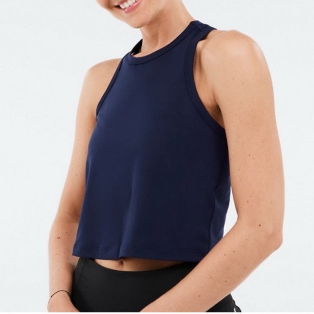 🆕 Fabletics Blake Cropped Wide Cut Women's Sleeveless Top Tanktop Navy, Size XL